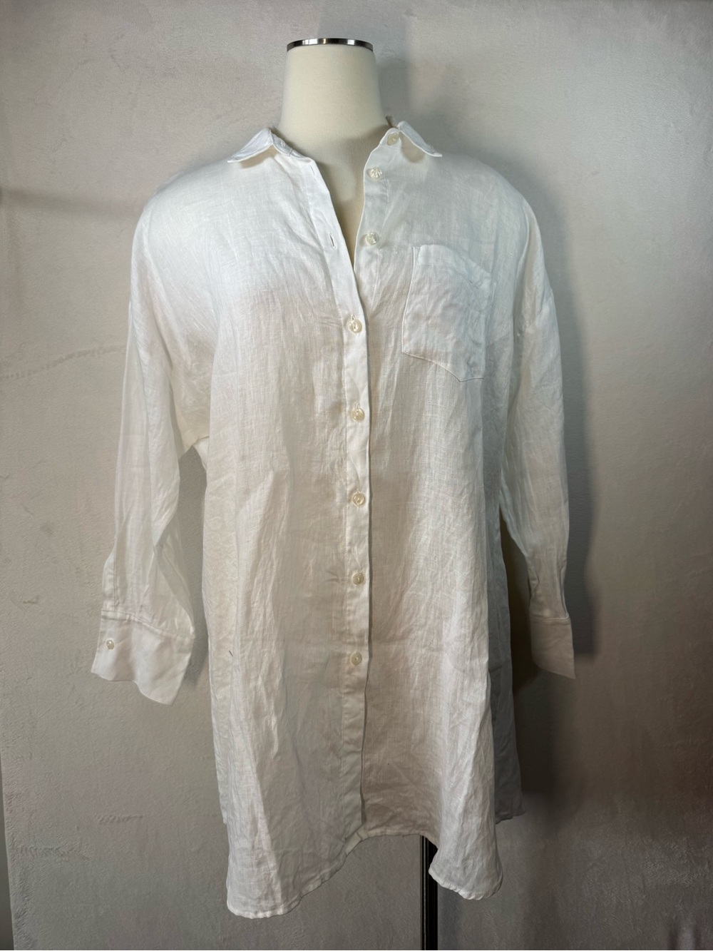 knix White Button-Down Linen Shirt cover up Medium